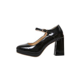 Niulatu Women Shoes Woman Slip on Shallow Buckle Strap Casual Shoes Thick High Heels Plus SizeSolid Leather Pumps shoes DJSE