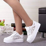 Niulatu Women Shoes 2025 Fashion Summer Casual White Shoes Cutouts Lace Canvas Hollow Breathable Platform Flat Shoes Woman Sneakers DJSE