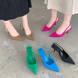 Niulatu Women Summer Shoes 2025 New Fashion Pointed Toe Stiletto Medium Heel High Heels Women Back Empty Toe Sandals Green Women's Shoes DJSE