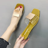 Niulatu Heels Elegant Slippers Women New Summer Shoes Woman Metal Buckle Transparent Square Low Heels Mules Shoes Female Strap DJSE