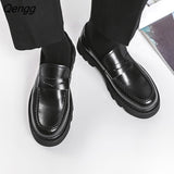 Niulatu Men Streetwear Fashion Business Casual Thick Platform Genuine Leather Wedding Loafers Shoes Harajuku Korean Man Leather Shoe DJSE