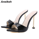 Niulatu 2025 NEW Mule High Heels Women's Pumps Sexy Pointed Toe Snake Print Strappy Slingbacks Beach Shoes Botines Mujer DJSE