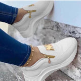 Niulatu Women Sport Shoes Thick Bottom Solid Ladies Vulcanized Sneakers Casual Wedges Slip on Zipper Shoes Women Platform Sneakers DJSE