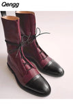 Niulatu Heel Boots Women Low Heel Calf Shoes Lace Up Casual Long Pointed Toe Boots Winter DJSE