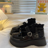 Niulatu on heels 2025 new platform shoes kawaii heart buckle lolita shoes uniform bow thick heels Mary Jane shoes women's shoes DJSE