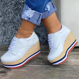 Niulatu Shoes Women Sneakers Ladies Solid Color Wedge Thick Shoes Round Toe Lace-Up Comfortable Platform Sneakers 2025 Fashion DJSE
