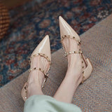 Niulatu Strap Cut Out D'orsy Studded Rockstud Patent Leather Rivet Flats T-Strap Buckle Walking Soft Women Shoes Travel Size DJSE