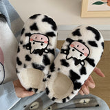 Niulatu Cotton Warm Home Slippers Women's Winter Anti-Skid Thick Bottom Plush Indoor Household Shoes Lovely Cow Animal Slipper DJSE