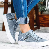 Niulatu Shoes 2025 Spring Autumn New Lace Up Zipper Ladies Canvas Shoes Comfortable Denim Women Flat Loafers Fashion DJSE