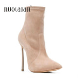Niulatu Fashion Women Boots Pointed Toe Faux Suede Ankle Boots 11CM Heel High Heels Shoes Woman Autumn Female Socks Boots DJSE