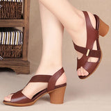 Niulatu Women Summer Sandals Platform Round Mid Heel Back Strap Peep Toe Pu Leather Beach Casual Fashion Shoes Ladies Female Whosale DJSE