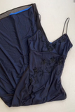 Niulatu Straps Navy Blue V Neck Prom Dress Chiffon Beaded Party Dress Evening Gown HZ1007