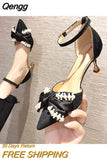 Niulatu Pearl Bowknot Pumps Women Pointed Toe Ankle Strap High Heels Shoes Woman 2025 New Thin Heels Wedding Prom Shoes DJSE