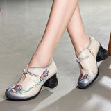Niulatu Women Embroidery Pumps Grey Lady 6CM High Heels Shoes Handmade Women Genuine Leather Pumps Autumn Shoes DJSE