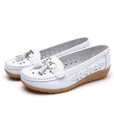 Niulatu Women Shoes Flats Genuine Leather Slip On Shoes For Women Slipony Loafers Nurse Ballerina Tassel Platform Shoes Ladies Plus Size DJSE