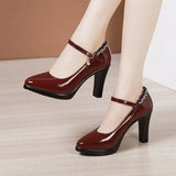 Niulatu Pointed Toe Office Lady Pumps Buckle Strap Platform High Heels Women Shoes Four Season Patent Leather Shoes DJSE