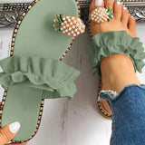 Niulatu Women Slipper Pineapple Pearl Flat Toe Bohemian Summer Beach Sandals Ladies Shoes plus size Mujer Verano DJSE