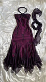Niulatu Halter Purple Beaed Chiffon Mermaid Prom Dress Long Party Evening Dress HZ1007