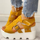 Niulatu Women Wedges Heel Black White Casual Designer Shoes Footwear Buckle Strap Open Toe Platform Sandel Women Shoes DJSE