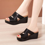 Niulatu 33-43 Casual Outside Medium Heels Platform Wedges Slippers Women Shoes Summer 2025 Beach Office Soft Leather Slides DJSE