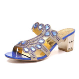 Niulatu 2025 Rhinestone Slippers Ladies Chunky Heels Hollow Casual Slippers Fashion Beach Shoes Woman Sandalias De Mujer DJSE