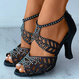 Niulatu Summer Fashion Shoes of Women Fashion Stiletto Rhinestone Hollow Fish Closed Toe Sexy Dance Shoes Plus Size Ladies Sandals DJSE