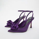 Niulatu Floral Pumps with Pointed Toe and Stiletto Slingback Strap Chunky Heels Party Prom Shoes Women DJSE