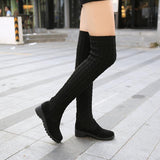 Niulatu Women's Boots 2025 Autumn Winter Thigh High Boots for Women Knitting Wool Long Boot Woman Brown Black Ladies Flat Shoes DJSE