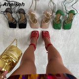 Niulatu Sandy Beach Mesh Hollow Summer Sandals Women Travel Cross-Tied Thin Heels High Shoes 2025 Sexy Zapatillas Mujer DJSE