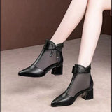 Niulatu Boots Woman,Summer High Heels Mesh Shoes,Back Zipper,Bowtie,Pointed Toe,Female Footware,BLACK,FREE Dropshipping DJSE