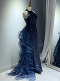 Pretty Navy Blue Sequins Long Prom Party Dress Prom Dress Evening Dresses HZ1214