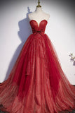 Niulatu tulle sequins long prom dress A line evening gown HZ1007