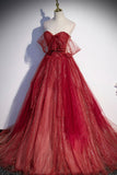 Niulatu tulle sequins long prom dress A line evening gown HZ1007