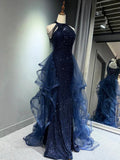 Pretty Navy Blue Sequins Long Prom Party Dress Prom Dress Evening Dresses HZ1214