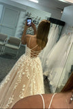 Niulatu Spaghetti Straps A-Line Lace Appliques Tulle Long Prom Dress HZ0113