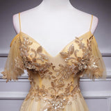 Niulatu Champagne Lace Straps Sweetheart Long Party Dress, A-line Floor Length Prom Dress HZ0113