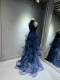Pretty Navy Blue Sequins Long Prom Party Dress Prom Dress Evening Dresses HZ1214