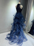 Pretty Navy Blue Sequins Long Prom Party Dress Prom Dress Evening Dresses HZ1214