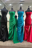 Ruched Teal Blue Satin Mermaid Prom HZ0308