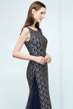 Niulatu Length Gold Mermaid Sleevless Crew Lace Prom HZ1007
