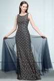 Niulatu Length Gold Mermaid Sleevless Crew Lace Prom HZ1007