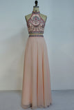Niulatu Length Halter A-line Two-piece Chiffon Appliques Prom HZ1007