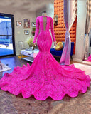 Niulatu Long Mermaid Deep V-neck Sequined Prom Dress with HZ1007