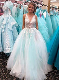 Niulatu v neck tulle lace long prom dress, evening HZ0113