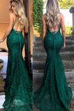 Niulatu Dark Green Prom Dress, Lace Long Prom Dresses, Spaghetti Straps Backless Prom Dress HZ0113