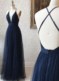 Niulatu Prom Dresses,Halter V neck Evening Dresses,Navy Blue Prom Dress,Blue School Event HZ0113
