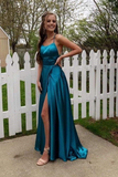 Niulatu A line satin long prom dress simple evening dress HZ0113