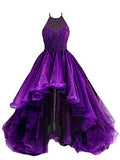 Niulatu with Beaded Bodice Halter High Low Prom Dress,Pageant Dress HZ0113