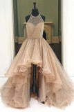 Niulatu with Beaded Bodice Halter High Low Prom Dress,Pageant Dress HZ0113