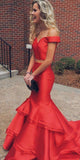 Niulatu V neck Off Shoulder Red Prom Dress, Long Formal Dress HZ0113